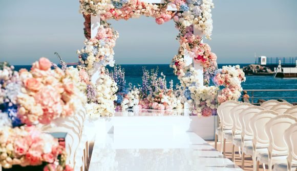 view on wedding archway in front